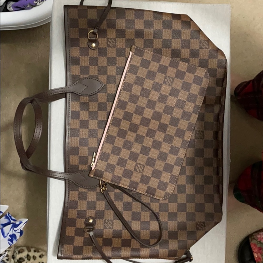LV MM Neverfull - Damier Ebene, Rose Ballerina